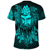 Viking Clothing Viking Odin Raven Tattoo Style Cyan Version T Shirt RLT12 - Wonder Print Shop