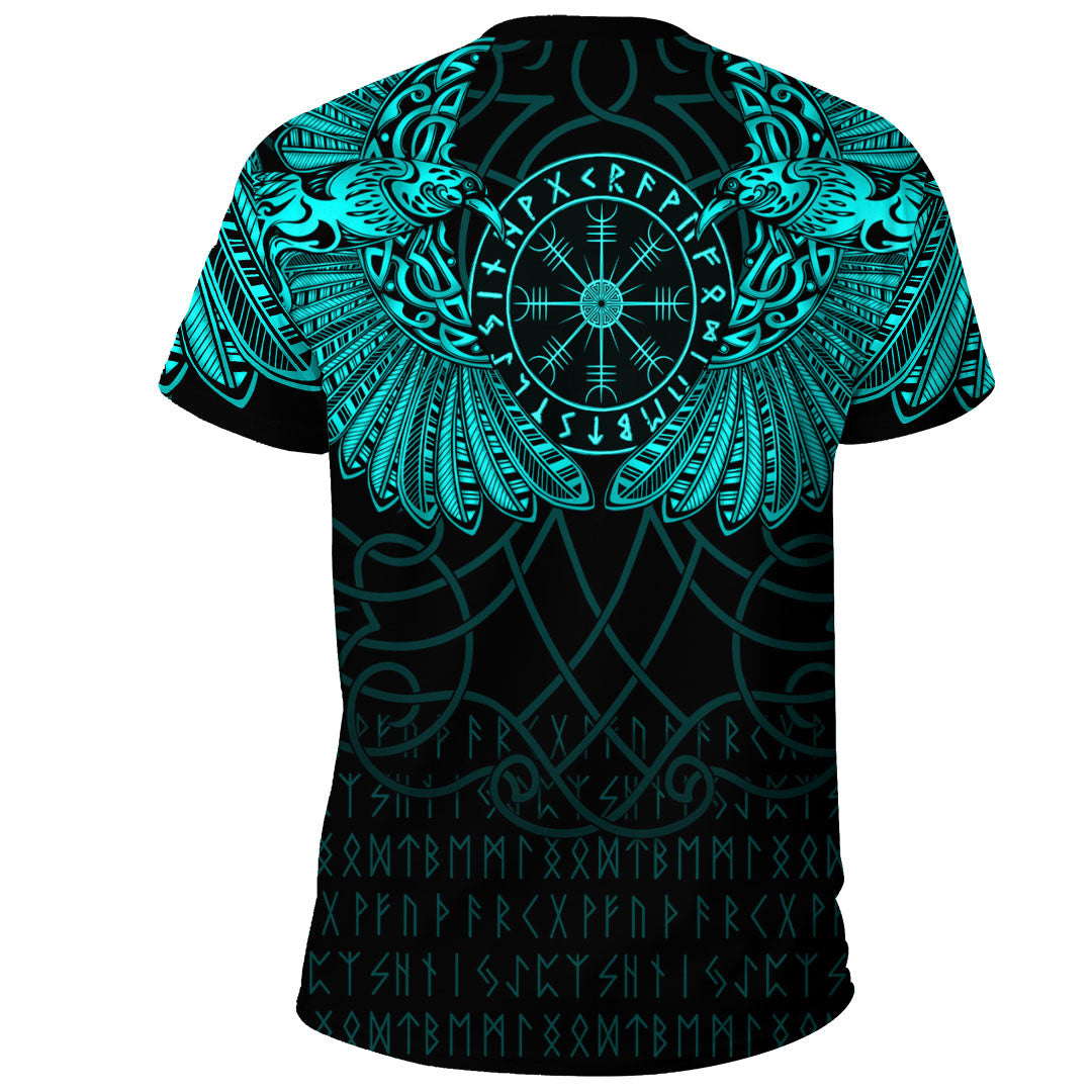 Custom Viking Clothing Viking Odins Celtic Two Ravens Cyan Version T Shirt RLT12 - Wonder Print Shop