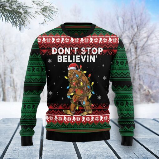 Bigfoot Dont Stop Believing Ugly Christmas Sweater - Wonder Print Shop