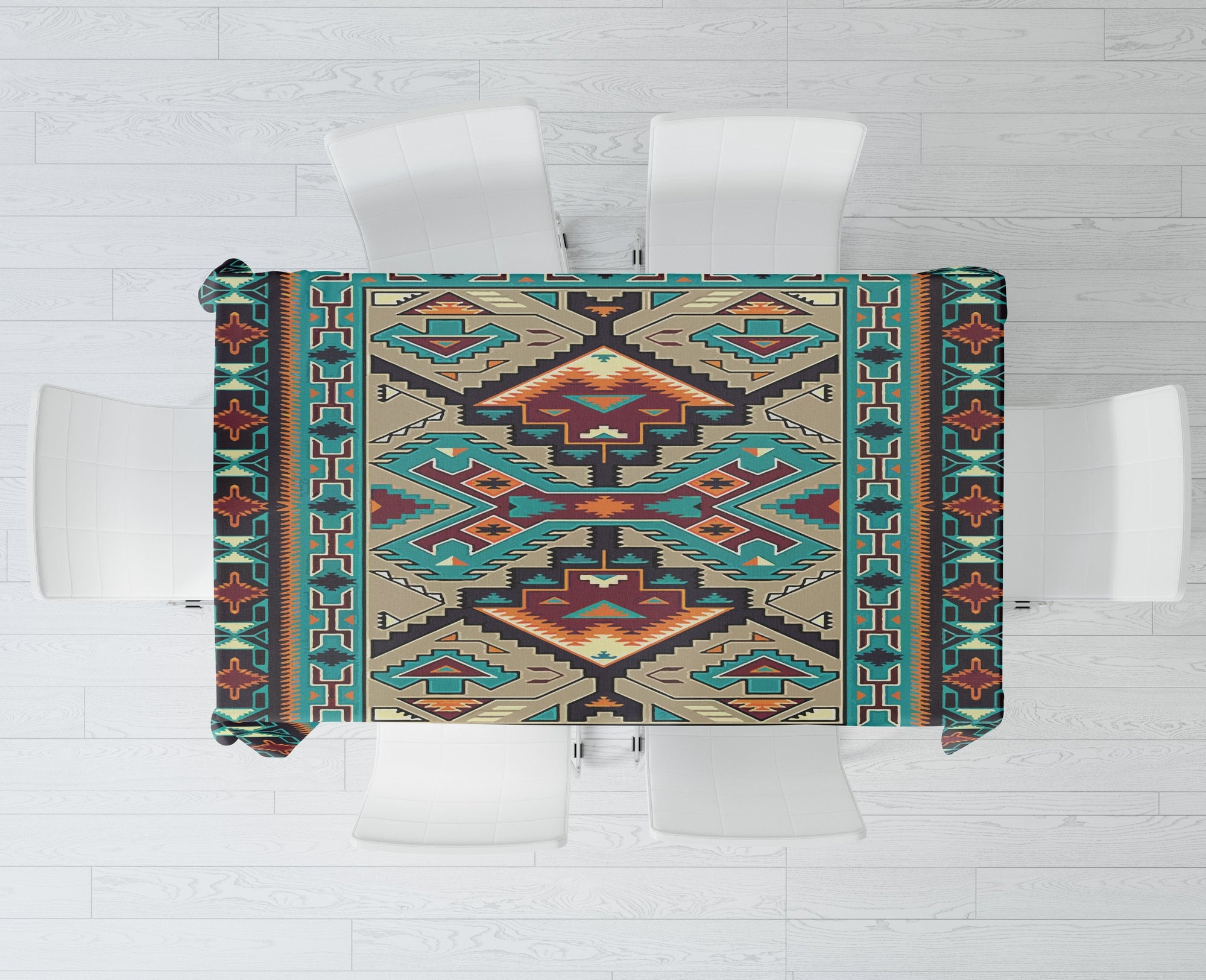 Tribe Blue Pattern Native American Table Cloth LT10 - Wonder Print Shop