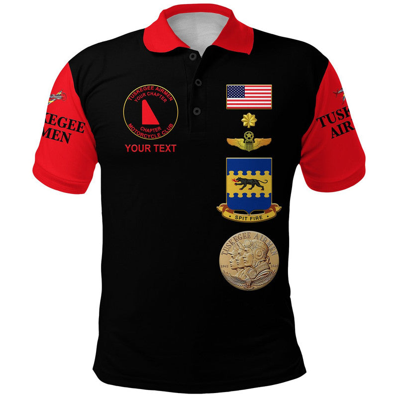 Custom Tuskegee Airmen Motorcycle Club Polo Shirt TAMC Spit Fire Simple Style Black Red LT8 - Wonder Print Shop