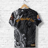 Black graphic T-shirt back with GO RILLAZ TVI print and Clash of Clans mark