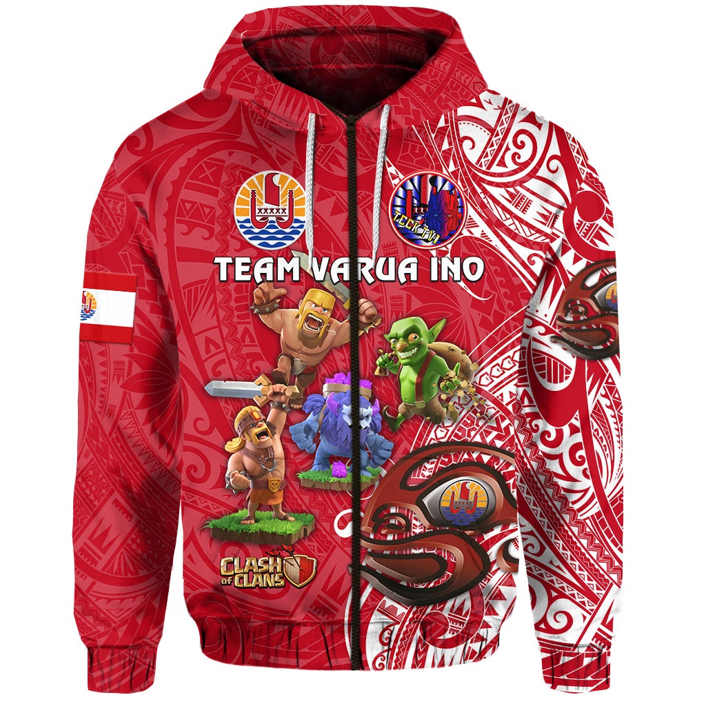 Custom Tahiti Eimeo Teahamai PC Zip Hoodie Team Varua Ino Red LT8 - Wonder Print Shop