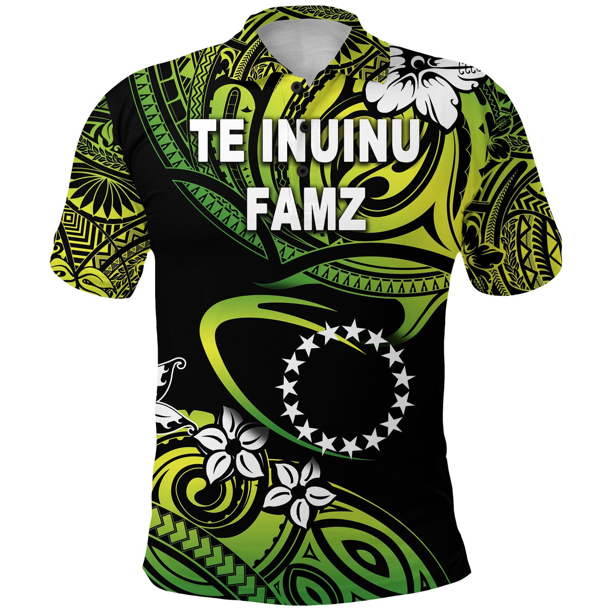 TE INUINU FAMZ Cook Islands Rugby Polo Shirt Unique Vibes Green LT8 - Wonder Print Shop
