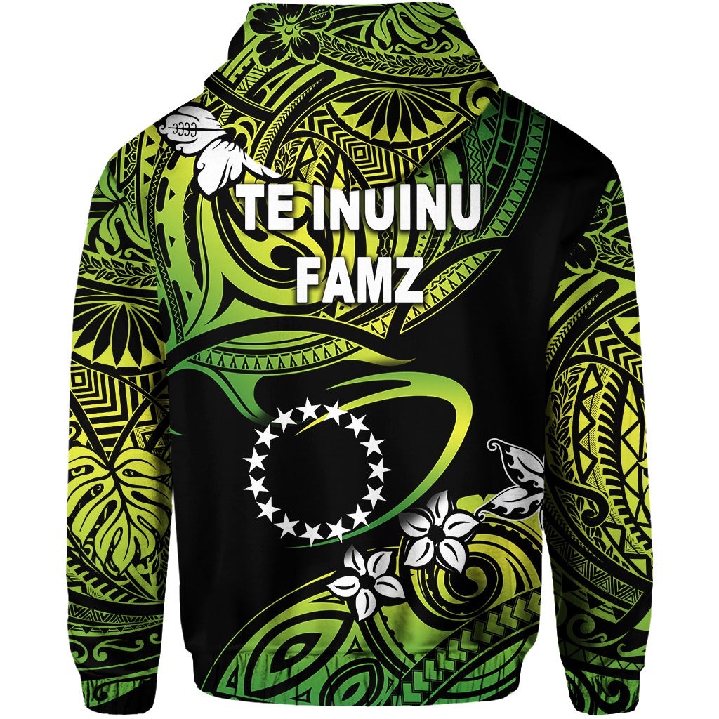 TE INUINU FAMZ Cook Islands Rugby Zip Hoodie Unique Vibes Green LT8 - Wonder Print Shop