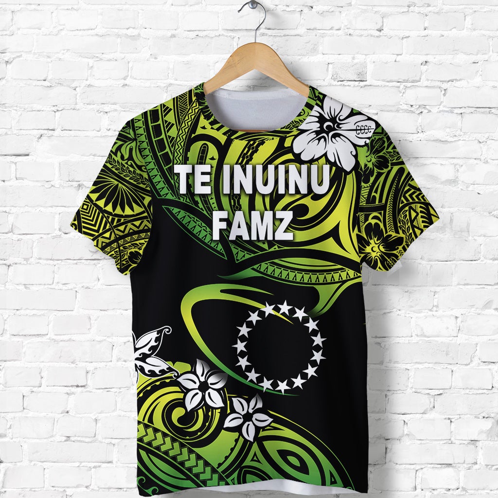 TE INUINU FAMZ Cook Islands Rugby T Shirt Unique Vibes Green LT8 - Wonder Print Shop