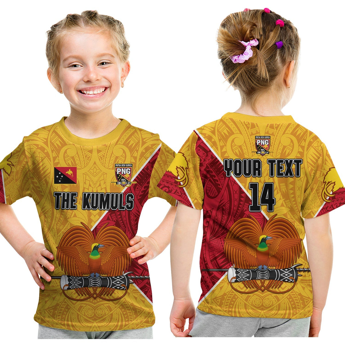 (Custom Text and Number) The Kumuls PNG T Shirt KID Papua New Guinea Polynesian Dynamic Style - Wonder Print Shop