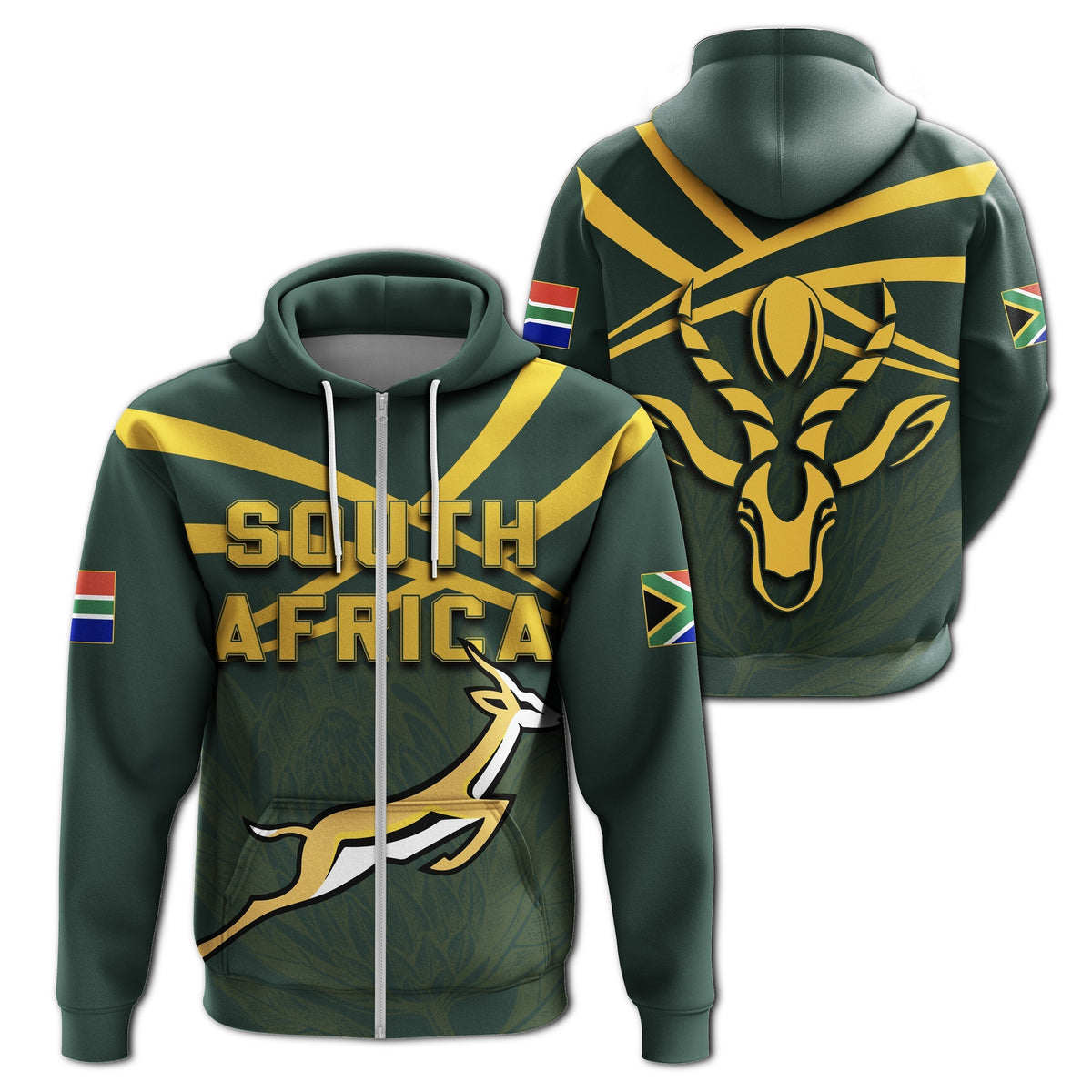 African Hoodie South Africa Springbok Zipper Hoodie - Rugby Fan - Wonder Print Shop