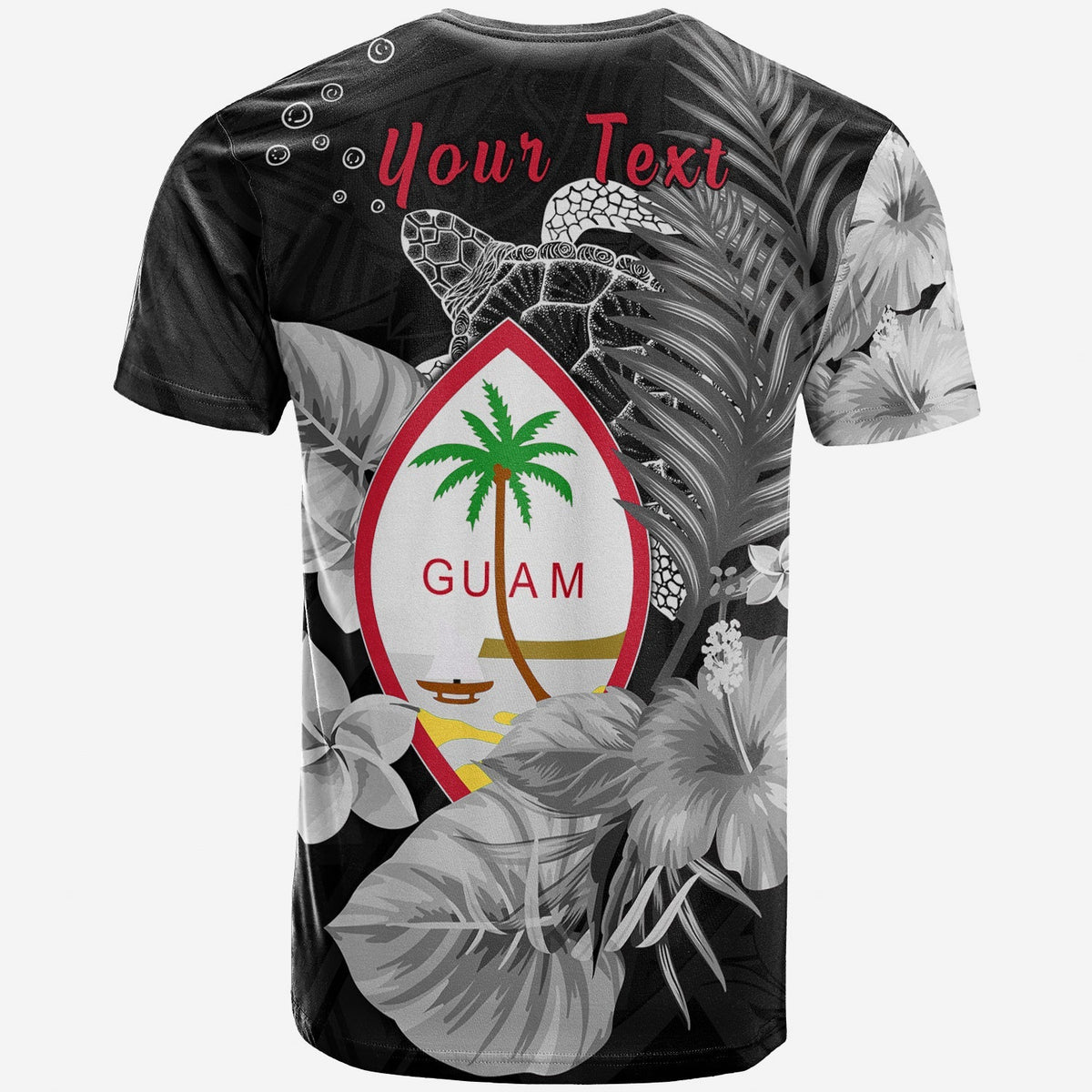 Custom Guam Seal T Shirt Polynesian Turtle with Flowers Version White LT13 - Wonder Print Shop