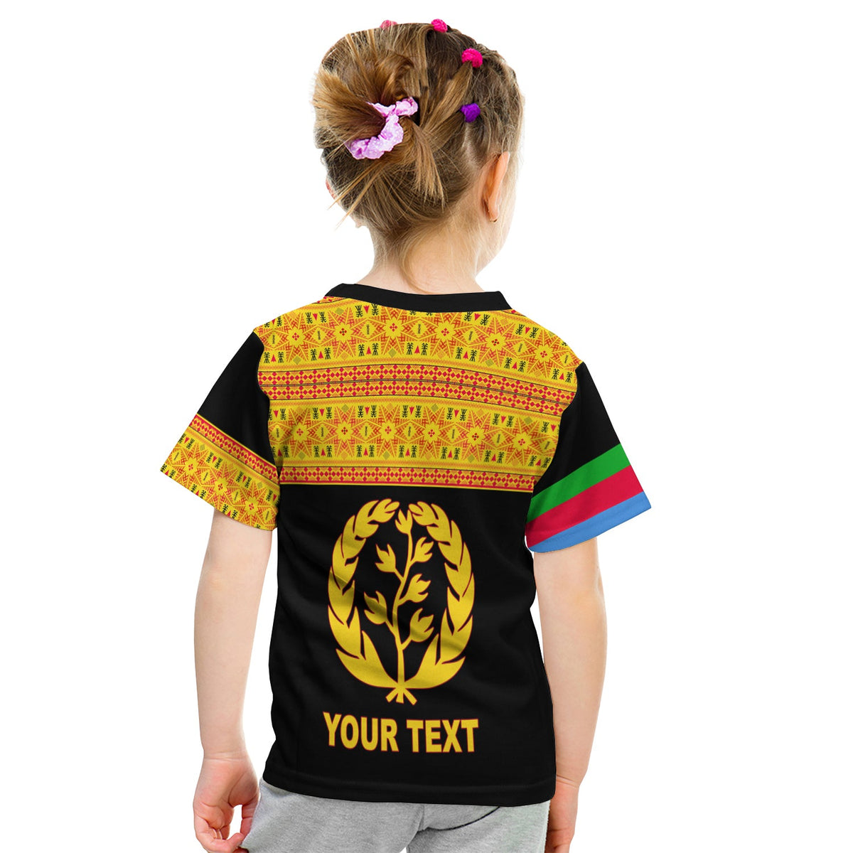 (Custom Personalised) Eritrea Tibeb T Shirt KID Eritrean Cross Mix Flag Version Black LT13 - Wonder Print Shop