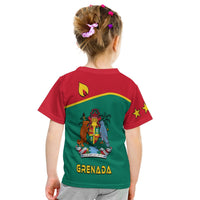 Kids red and green Grenada T-shirt with back coat of arms and "Grenada" text