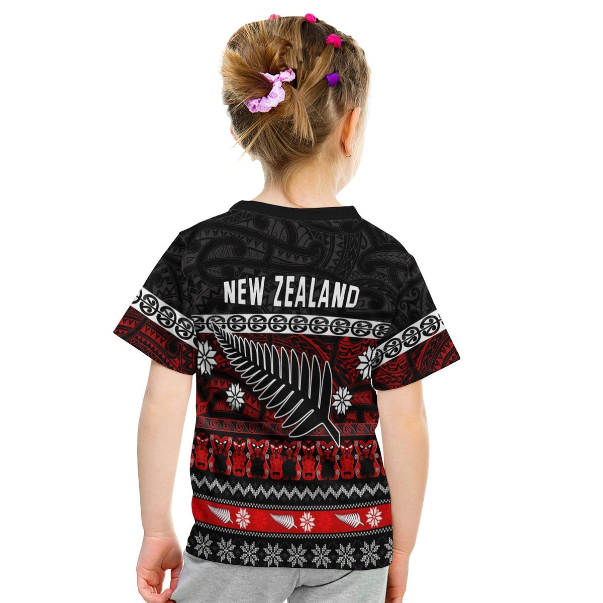 Custom New Zealand Silver Fern Christmas T Shirt KID Maori Meri Kirihimete LT13 - Wonder Print Shop