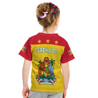 Kids Grenada T-shirt back, red sleeves with yellow center; GRENADA text and crest