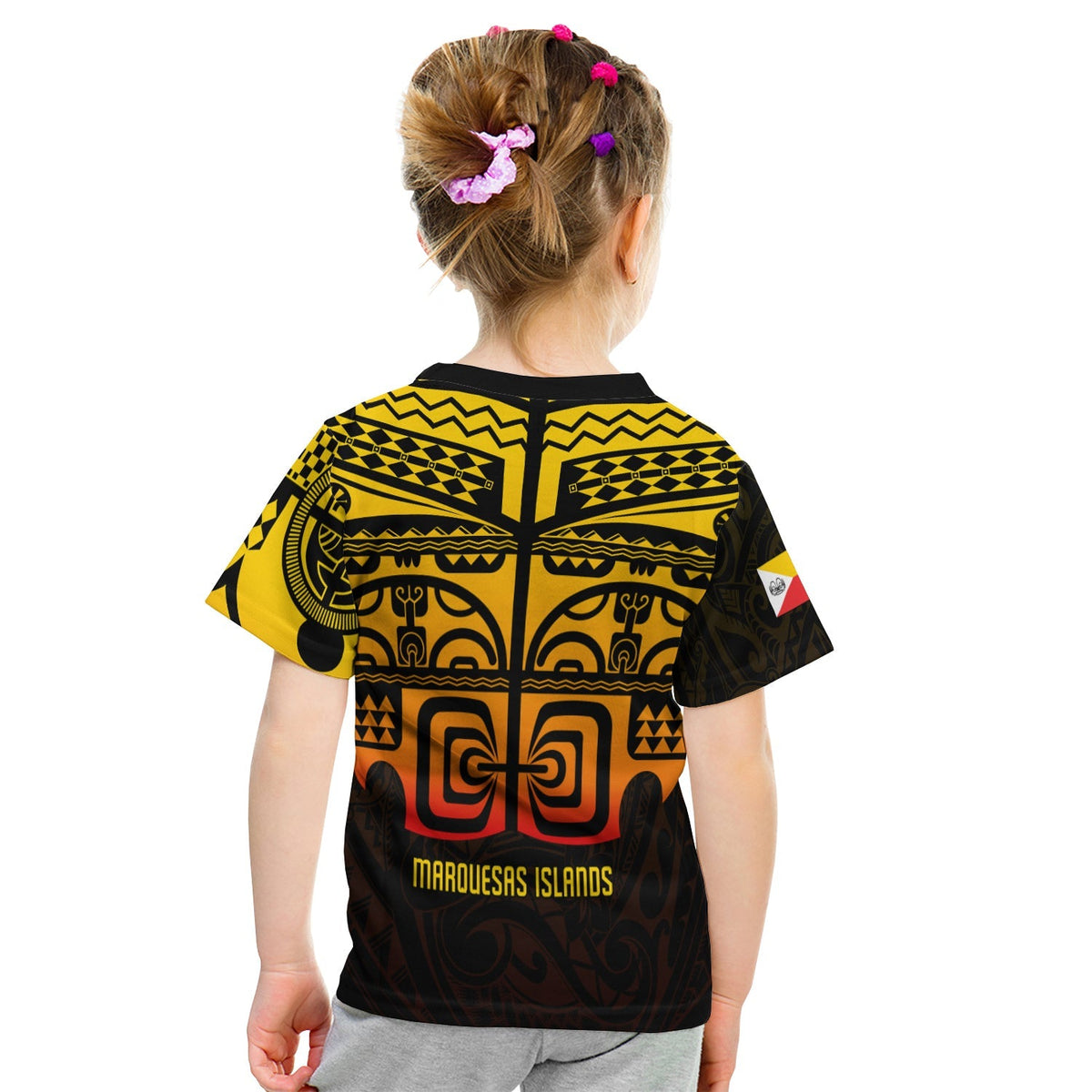 Custom Marquesas Islands Tiki T Shirt KID Gradient Marquesan Tattoo LT13 - Wonder Print Shop
