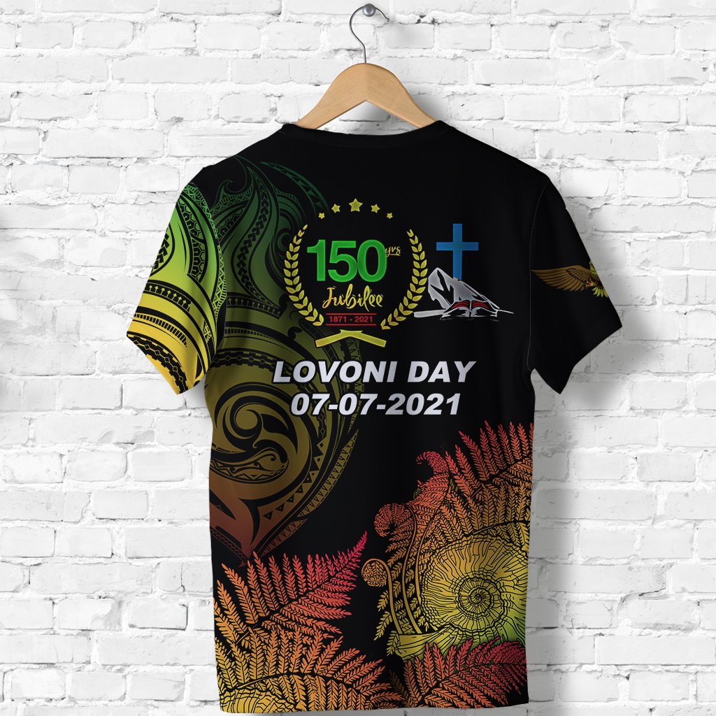Black Lovoni Day T-shirt back print: 150 Jubilee, LOVONI DAY 07-07-2021