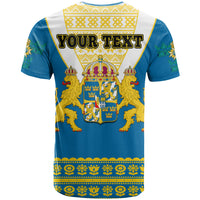 Custom Sweden T Shirt Swedish Coat Of Arms With Scandinavian Flowers - Wonder Print Shop