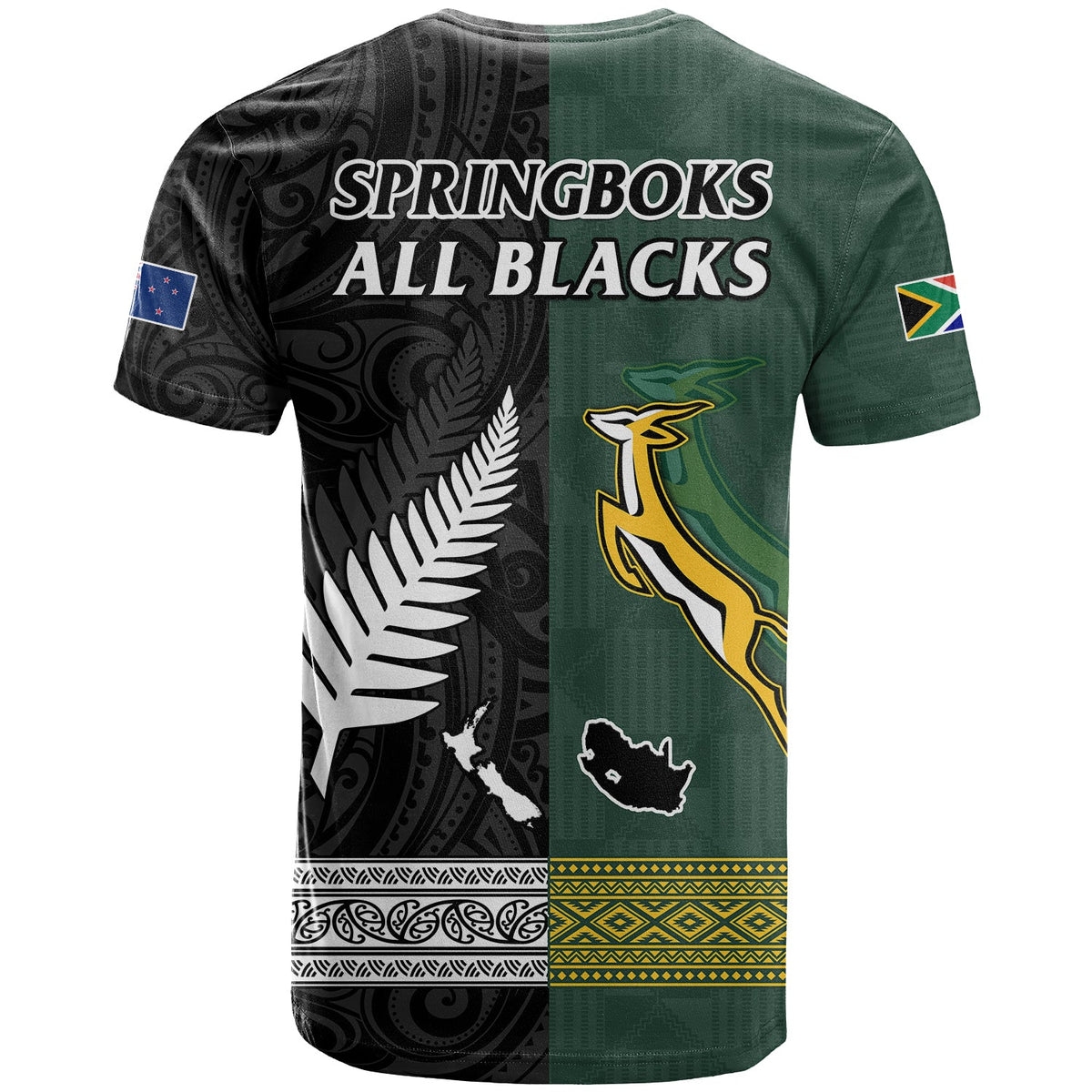 South Africa Protea and New Zealand Fern T Shirt Rugby Go Springboks vs All Black Ver.02 LT13 - Wonder Print Shop
