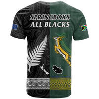 South Africa Protea and New Zealand Fern T Shirt Rugby Go Springboks vs All Black Ver.02 LT13 - Wonder Print Shop