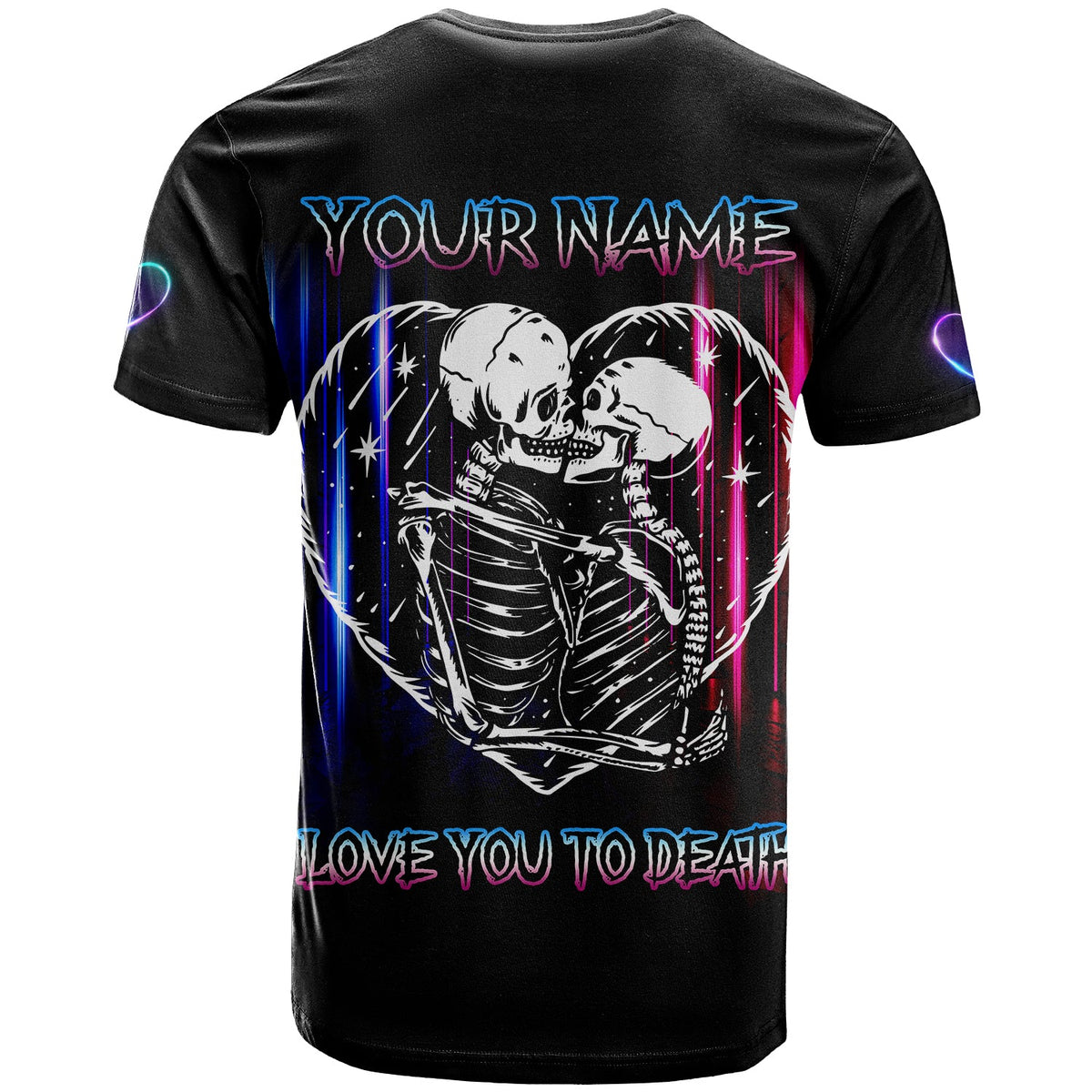 Love You To Death Neon Skull Kiss Couple All Over Print T Shirt LT13 - Wonder Print Shop