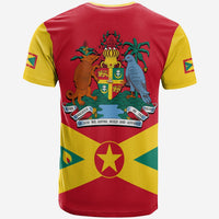Custom Grenada T-shirt, red with yellow trim, back coat-of-arms over flag colors