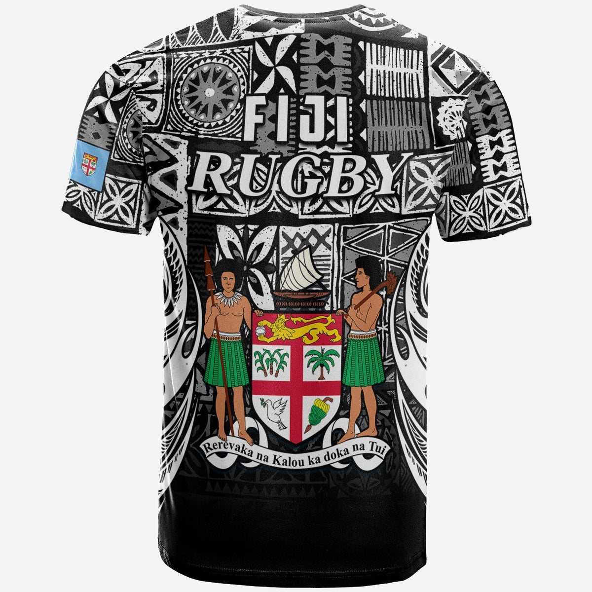 Fiji Rugby T Shirt Flying Fijians Black Tapa Pattern LT13 - Wonder Print Shop