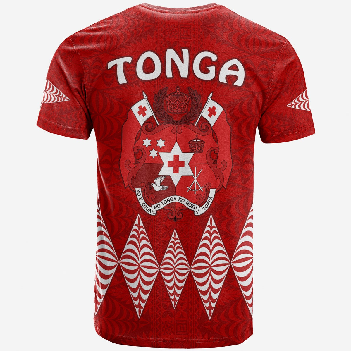 Red Tonga T-shirt back with large TONGA text and crest emblem