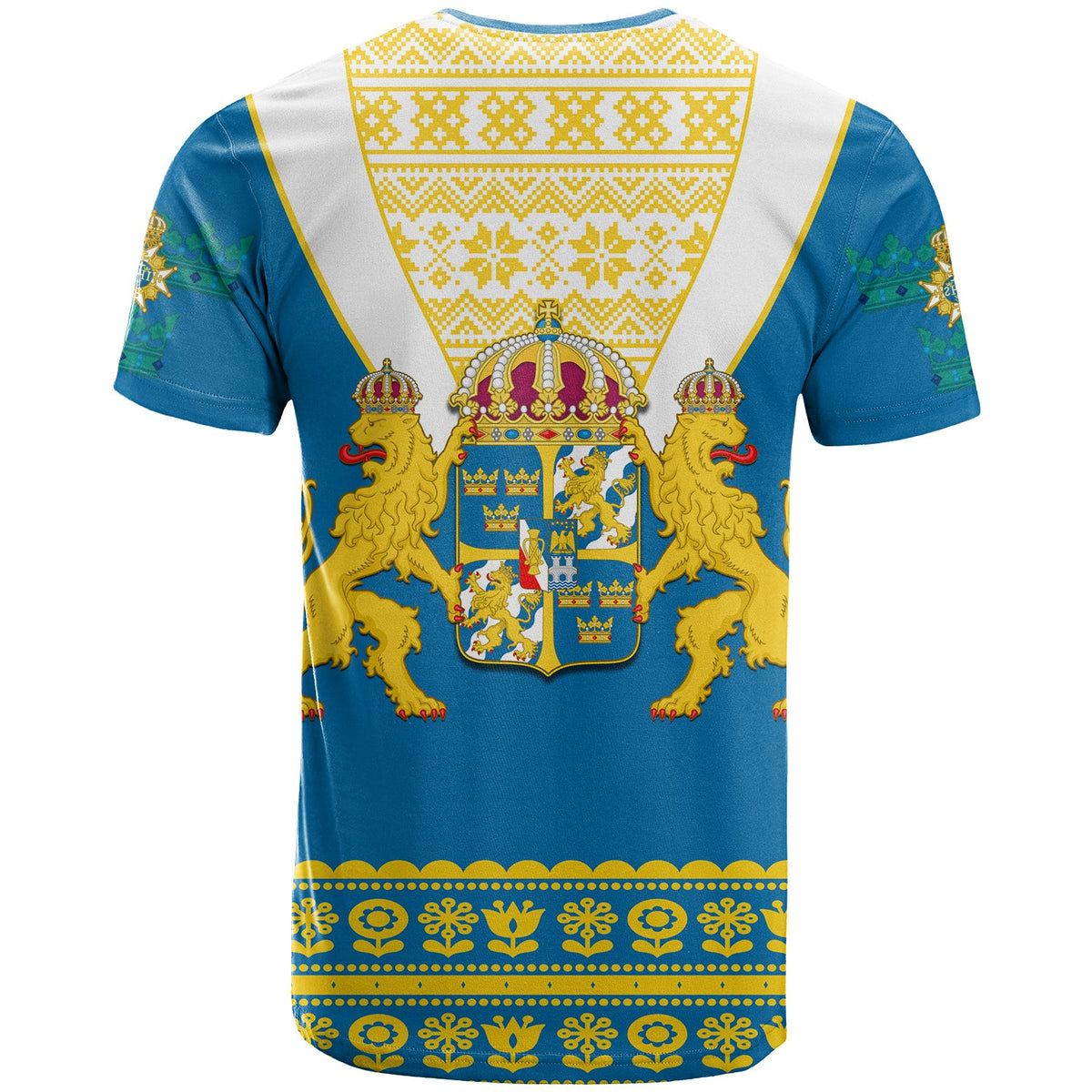 Sweden T Shirt Swedish Coat Of Arms With Scandinavian Flowers - Wonder Print Shop