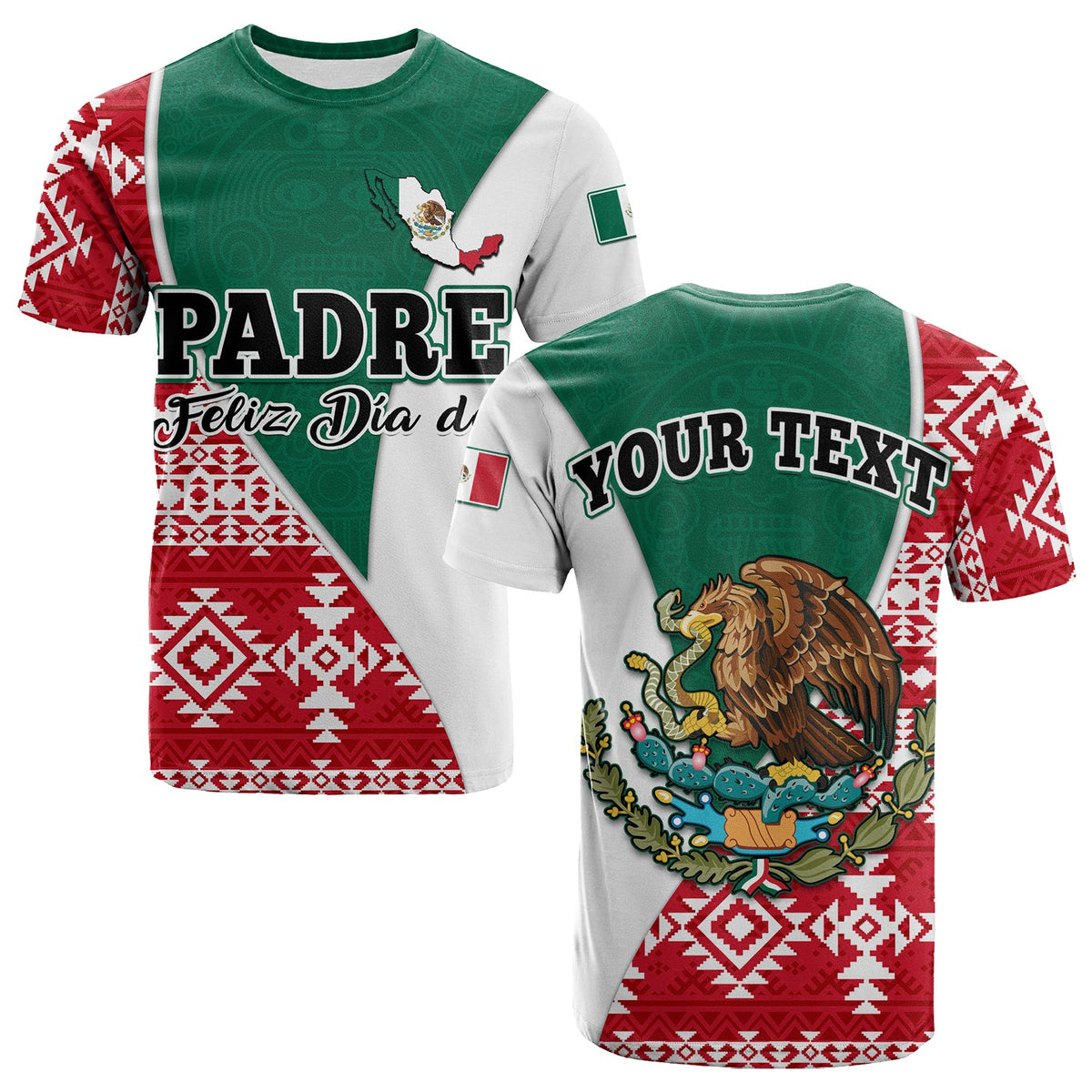 Custom Happy Mexico Fathers Day T Shirt Mexican Aztec Pattern - Wonder Print Shop