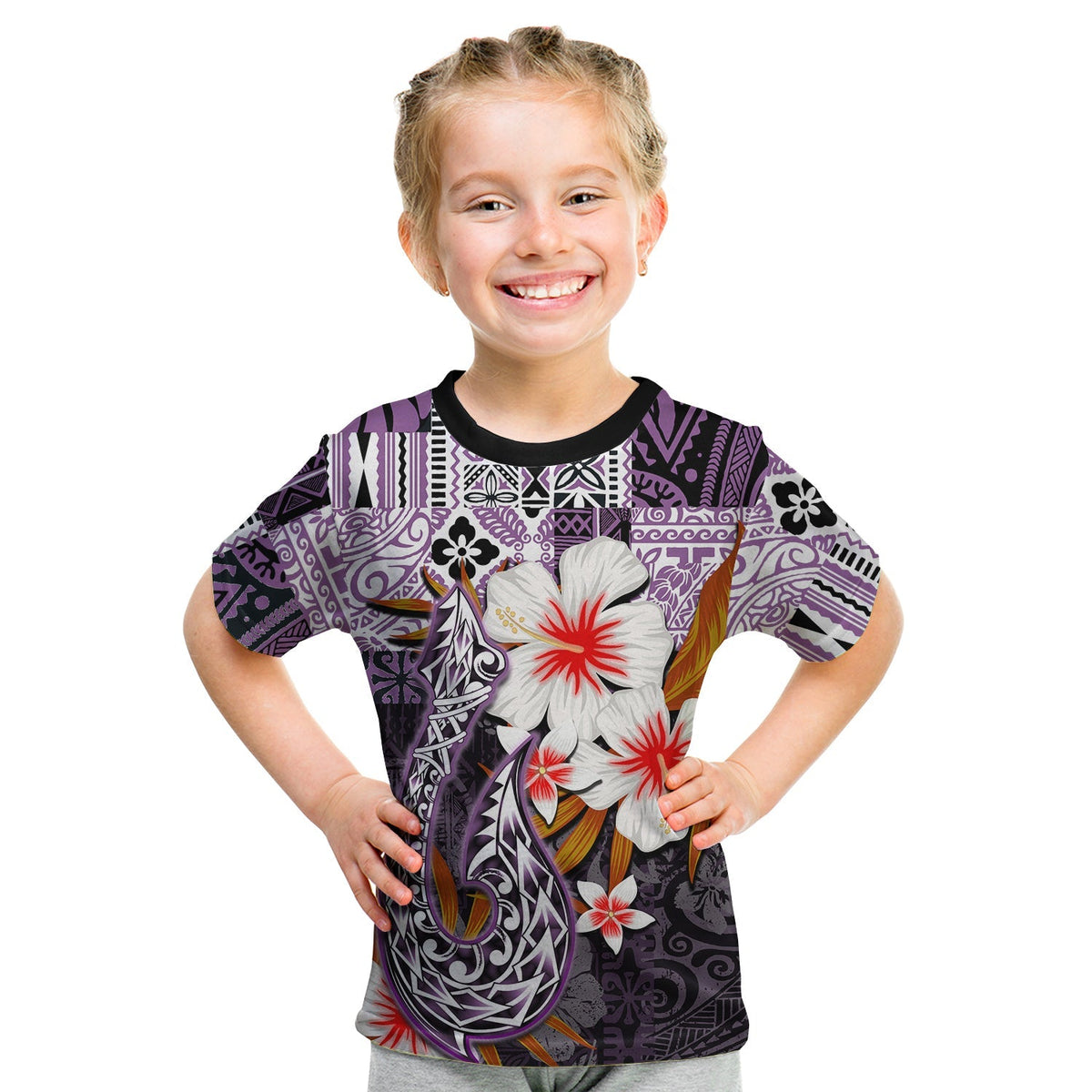 Custom Hawaii Fish Hook T Shirt KID Purple Style LT6 - Wonder Print Shop