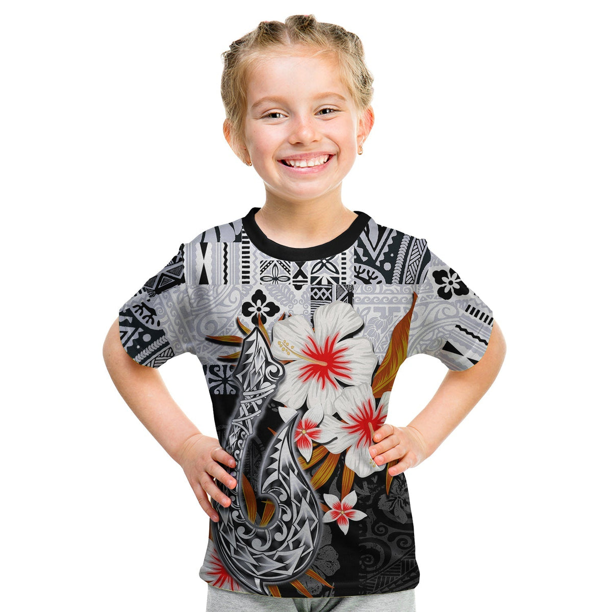 Custom Hawaii Fish Hook T Shirt KID Black Style LT6 - Wonder Print Shop