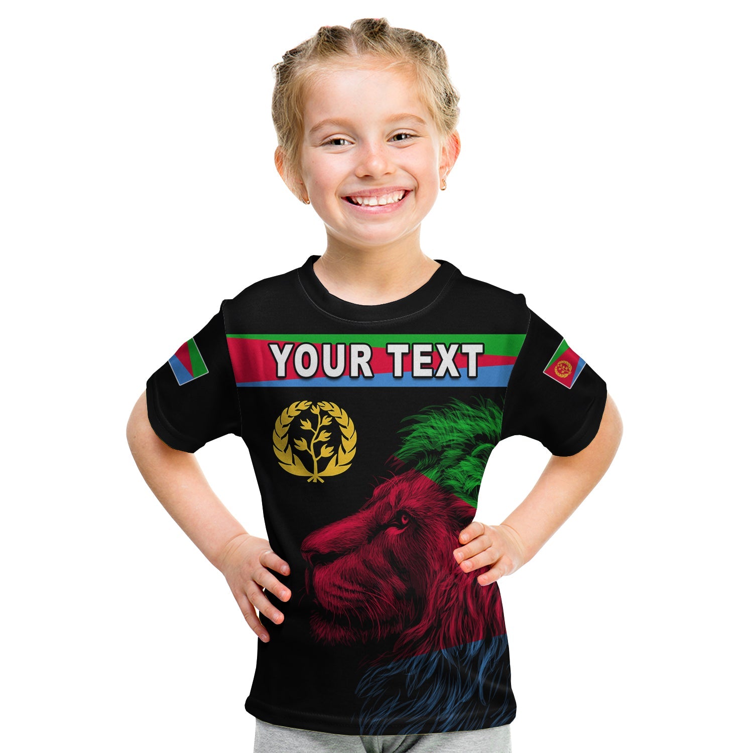 (Custom Personalised) Asmara Eritrean T Shirt KID Eritrea Lion Proud Olive Symbol LT13 - Wonder Print Shop
