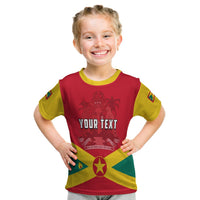 Kids Grenada flag style T-shirt, red with yellow-green sleeves and front graphic print