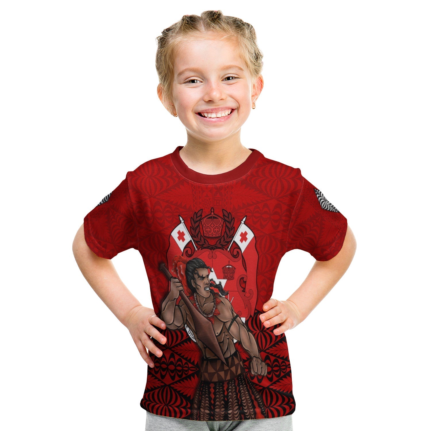 Tonga Warriors T Shirt KID Tongan Pattern Version Black LT13 - Wonder Print Shop