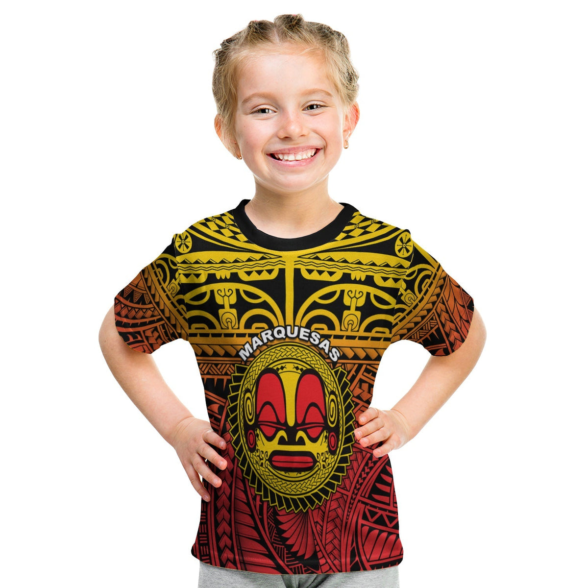 Custom Marquesas Islands T Shirt KID Mata Tiki Polynesian Pattern LT13 - Wonder Print Shop