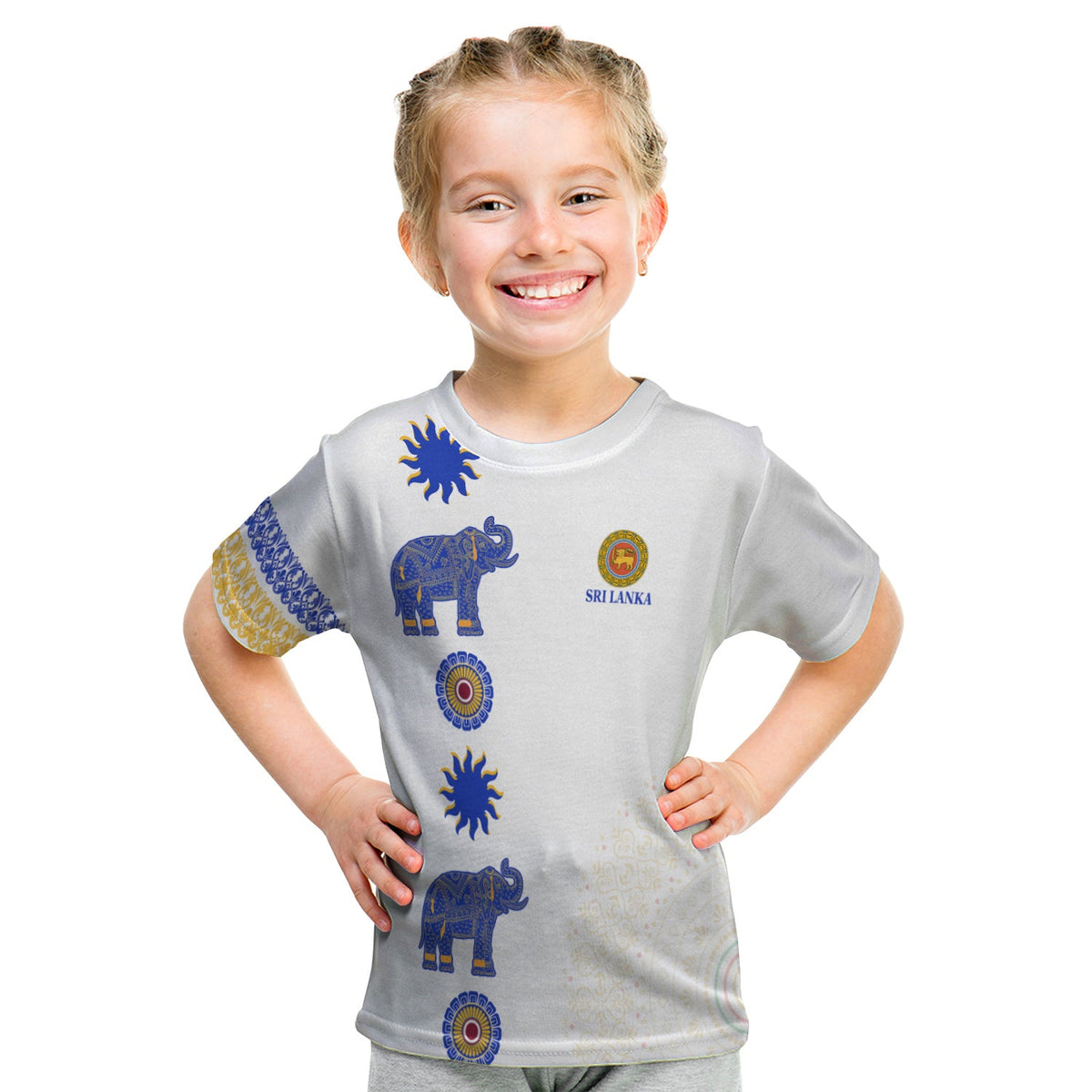 (Custom Personalised) Sri Lanka T Shirt KID Traditional Pattern and Elephants LT13 - Wonder Print Shop