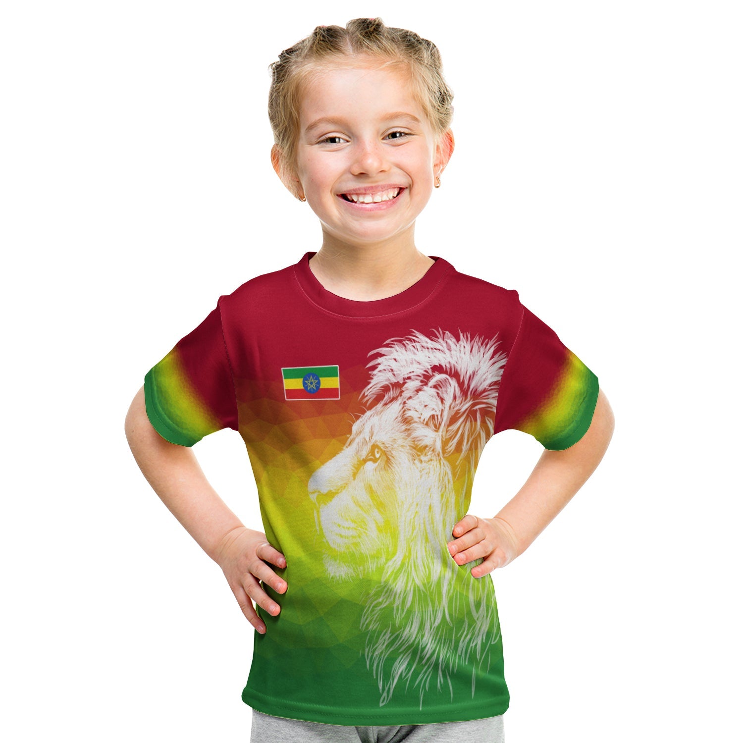 Ethiopia T Shirt KID Lion Ethiopian Style Flag LT13 - Wonder Print Shop