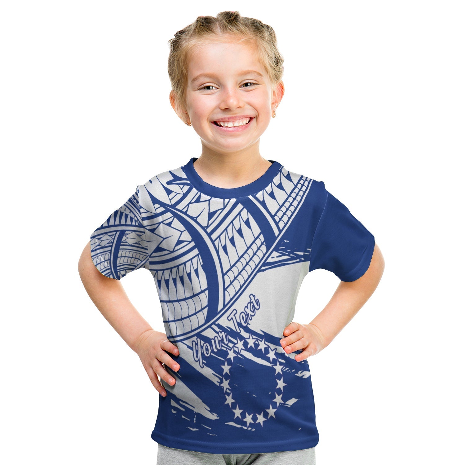 custom-personalised-cook-islands-t-shirt-kid-flag-style-blue-with-claw-pattern