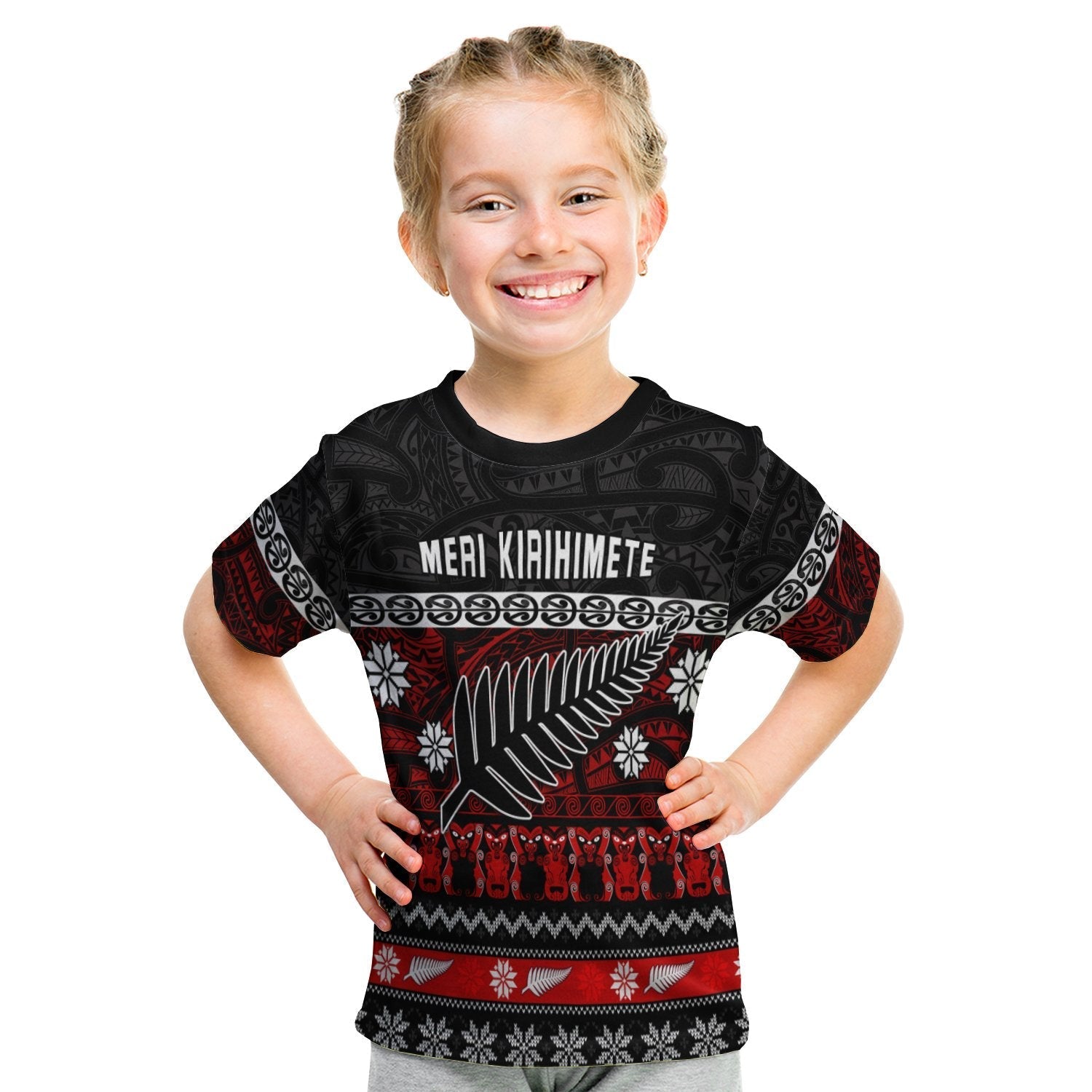 New Zealand Silver Fern Christmas T Shirt KID Maori Meri Kirihimete LT13 - Wonder Print Shop