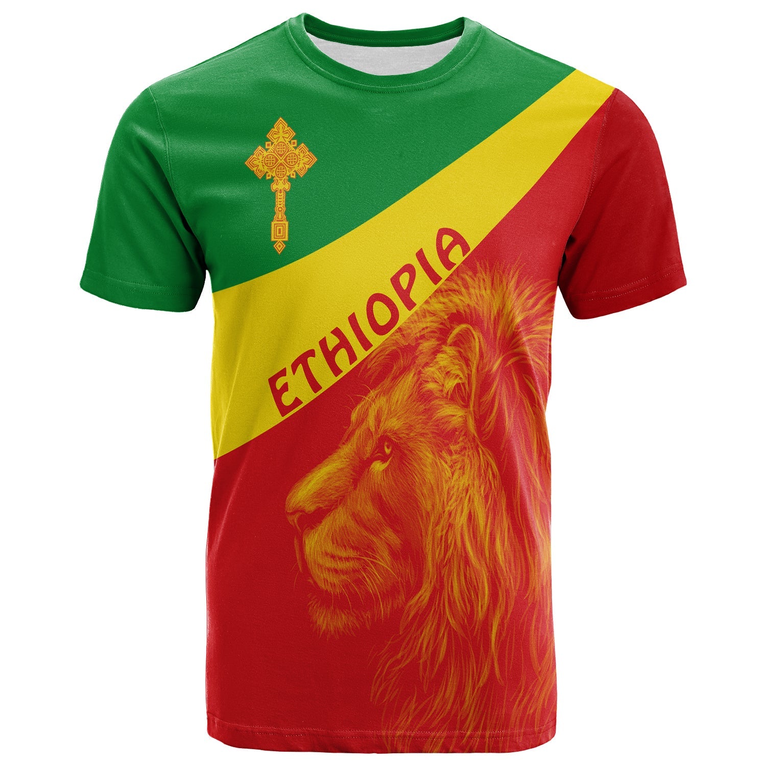 Ethiopia T Shirt Ethiopian Cross and Lion of Judah LT13 - Wonder Print Shop