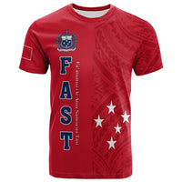 Red Samoa T-shirt with 'FAST' vertical print, Samoan flag emblem, crew neck
