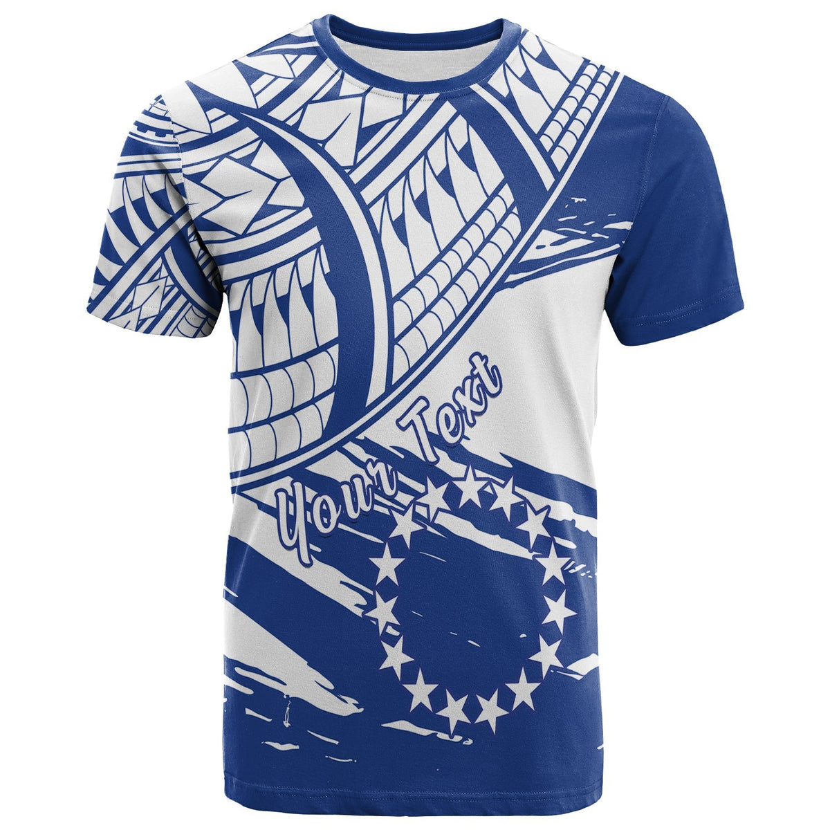 Custom Cook Islands T Shirt Flag Style Blue With Claw Pattern LT13 - Wonder Print Shop