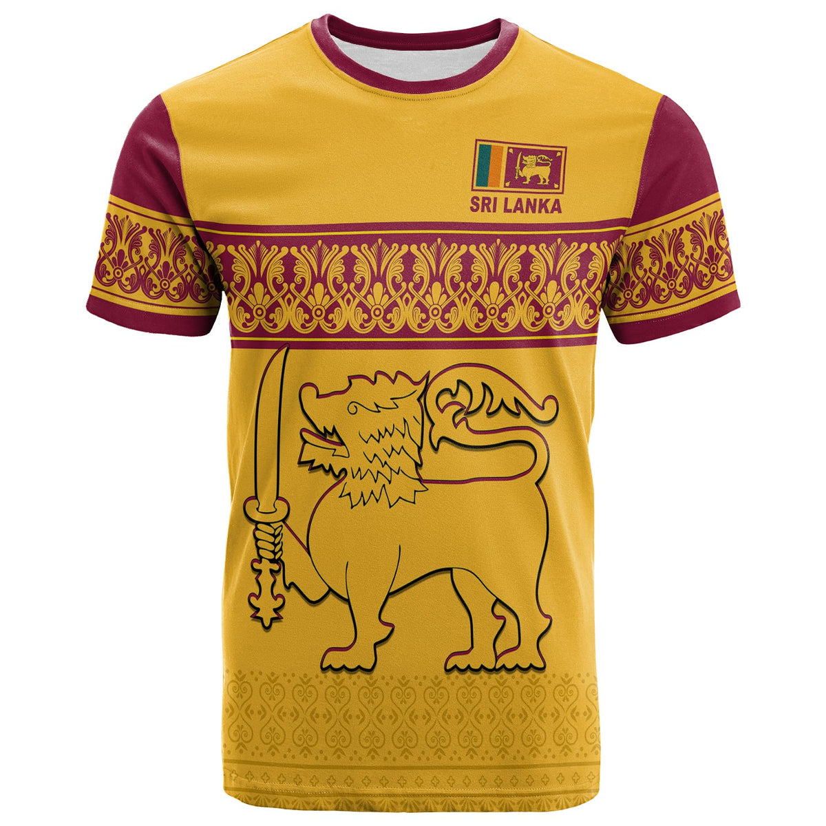 Sri Lanka T Shirt Traditional Pattern and Lion Flag LT13 - Wonder Print Shop