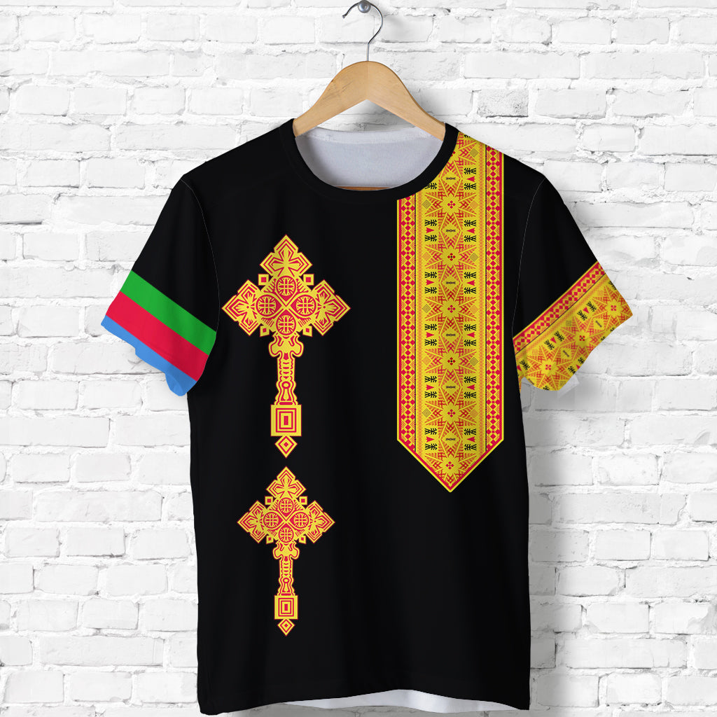 Eritrea Tibeb T Shirt Eritrean Cross Mix Flag Version Black LT13 - Wonder Print Shop