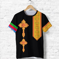 Eritrea Tibeb T Shirt Eritrean Cross Mix Flag Version Black LT13 - Wonder Print Shop
