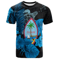 Custom Guam Seal T Shirt Polynesian Turtle with Flowers Version Blue LT13 - Wonder Print Shop