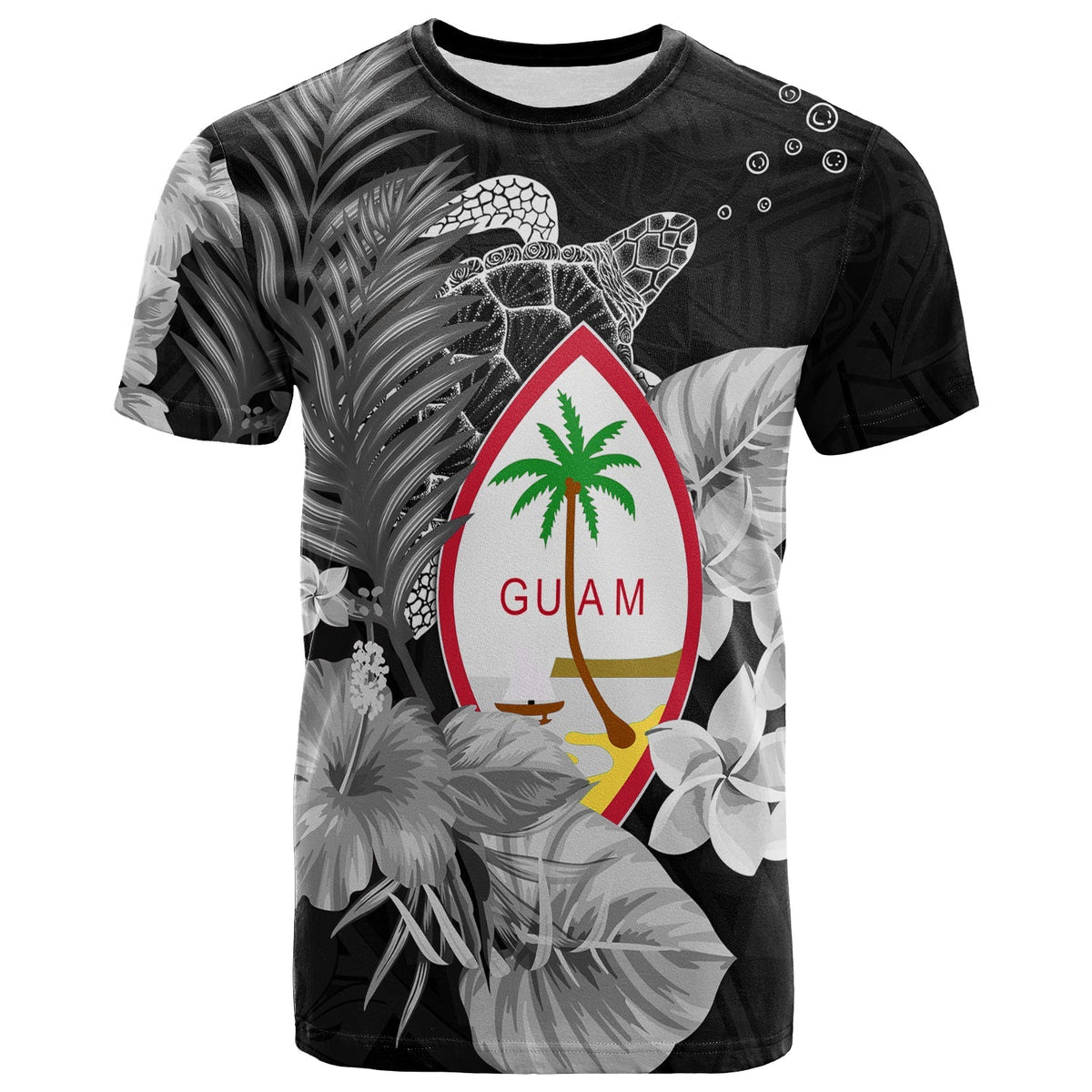 Guam Seal T Shirt Polynesian Turtle with Flowers Version White LT13 - Wonder Print Shop