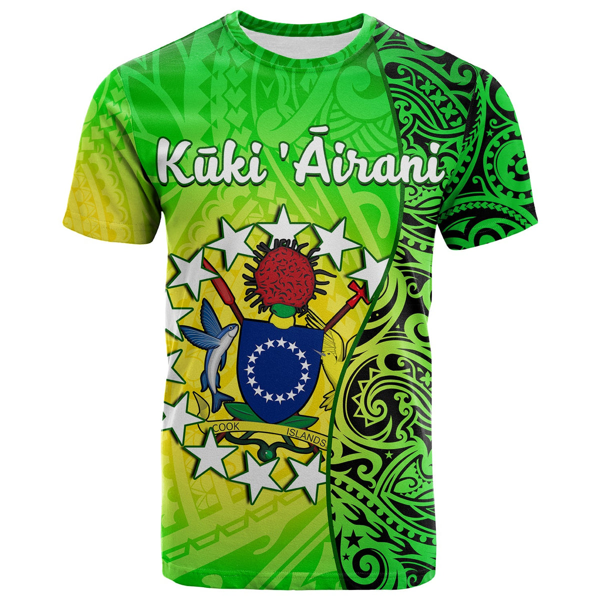 Custom Cook Islands T Shirt Cook Islands Coat Of Arms Turtle Polynesian - Wonder Print Shop