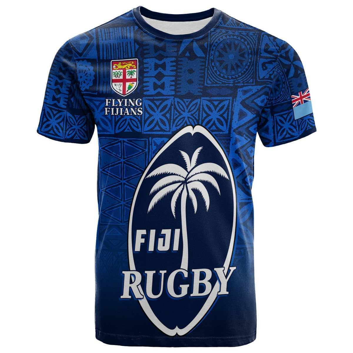 Custom Fiji Rugby T Shirt Flying Fijians Blue Tapa Pattern LT13 - Wonder Print Shop