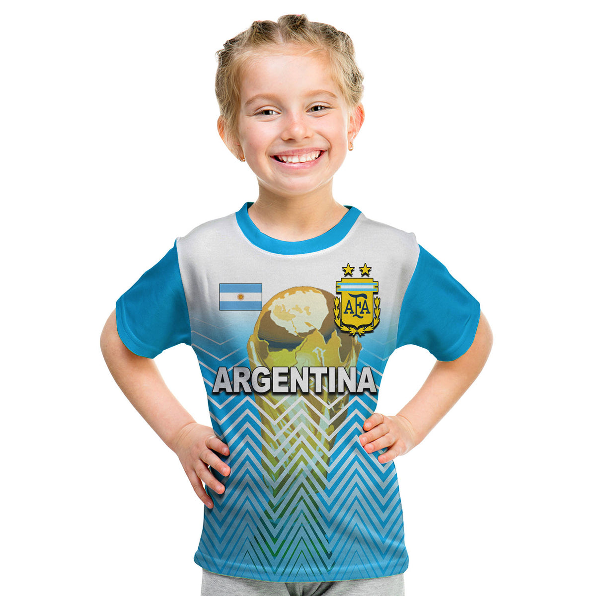 (Custom Personalised And Number) Argentina World Cup 2022 T Shirt KID Sport Style LT6 - Wonder Print Shop