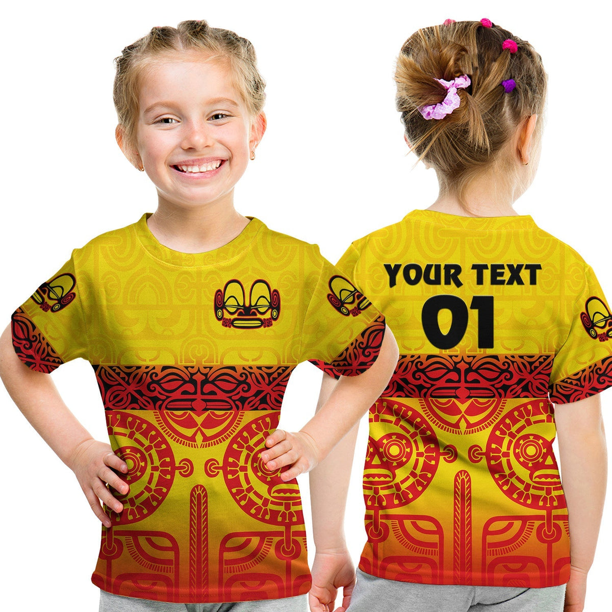 Custom Marquesas Islands T Shirt KID Marquesan Tattoo Special Style Gradient Yellow LT8 - Wonder Print Shop